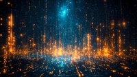 Digital data streams flowing through cyberspace with glowing particles and light trails creating futuristic network visualization for technology concepts.