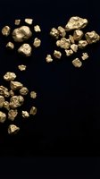 Golden nuggets scattered on black background for luxury wealth investment mining precious metal concept design.