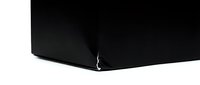 Black fitted bed sheet corner with elastic band on white background, isolated bedding textile for bedroom decor and home furnishing design projects.