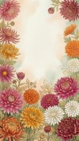 Autumn chrysanthemum flowers frame with vintage botanical illustration style on textured background for greeting cards and seasonal designs.