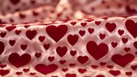 Closeup of soft fabric with scattered dark red and burgundy hearts in varying sizes on a light pink textured background, suitable for Valentine's Day designs, romantic greeting cards, and festive textile projects.