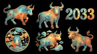 Taurus zodiac sign bull illustrations with ornate decorative patterns in gold, turquoise and orange. Isolated on transparent background, ready for t-shirt design, clipart, stickers, sublimation and print-on-demand products.