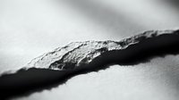 Torn paper edge with rough textured fiber detail in black and white monochrome style for graphic design and artistic projects.