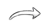 Curved right-pointing arrow drawn in black pencil sketch style with rough edges and shading on white background, isolated design element for graphic projects.