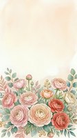 Watercolor ranunculus flowers border with soft pink coral blooms and green leaves on cream background for wedding invitations and feminine designs.