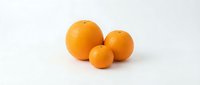 Three fresh oranges of different sizes arranged on a white background, isolated for food, nutrition, and healthy lifestyle design projects.