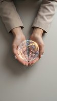 Hands holding glowing digital globe with illuminated network lines, representing global connectivity, technology innovation, and worldwide business communication solutions.