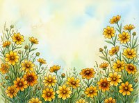 Watercolor yellow wildflowers blooming on a soft pastel background with copy space, perfect for greeting cards, posters, and spring designs.