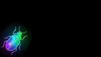 Glowing neon beetle silhouette with vibrant gradient colors on black background for modern digital design and technology concepts.