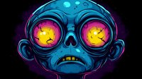 Neon colored alien skull face with glowing yellow and pink eyes against dark background, featuring detailed line art and vibrant gradient effects for sci-fi designs.