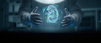 Businessman hands creating glowing holographic dollar sign in futuristic digital environment for financial technology and investment concepts.