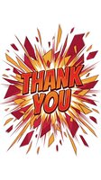 Thank you message with dynamic comic book style explosion effect in red, gold, and burgundy colors. Isolated on white background, ready for greeting cards, social media, and design projects.
