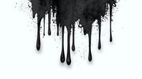 Black paint drips flowing downward on white background, creating dramatic contrast effect with varying droplet sizes and lengths for artistic design projects.