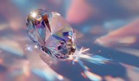 Brilliant cut diamond with rainbow light reflections and prismatic effects on iridescent background for luxury jewelry and gemstone designs.