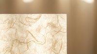 Abstract golden marble texture with flowing veins and swirls on cream background. Luxury stone pattern for interior design and decorative applications.