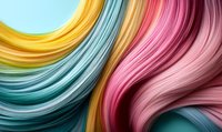 Vibrant flowing curves in pink, yellow, and turquoise create dynamic abstract waves against dark background, suggesting movement and energy in modern design.