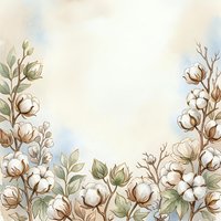 Watercolor cotton flowers frame with soft pastel background, copy space for text, wedding invitation, greeting card or poster design.