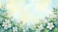 Watercolor floral frame with white flowers and green leaves on soft pastel background for wedding invitations and spring designs.