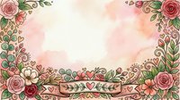 Watercolor floral frame with pink and red roses, green leaves, and decorative botanical elements on soft peachy background. Isolated design for invitations, cards, and digital projects.