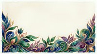 Ornamental flourish border with swirling leaves and scrolls in jewel tones of emerald, sapphire, and amethyst on cream background, isolated for design use.
