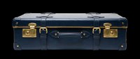 Vintage navy blue steamer trunk with brass hardware, isolated on transparent background. Ready for design use on t-shirts, clipart, stickers, print-on-demand products, and sublimation projects.