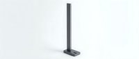 Minimalist dark gray metal stand with rectangular base isolated on white background, sleek modern design for product display or mounting use.