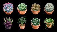 Cute potted succulents and cacti set, isolated on transparent background, ready for stickers, t-shirt design, print on demand, clipart, and sublimation use.