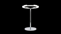 Minimalist modern bar table with round chrome base and adjustable height stem, isolated on transparent background for design projects, t-shirt graphics, clipart, stickers, and print-on-demand products.