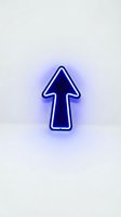 Glowing blue neon arrow pointing upward on white background, isolated design element suitable for web graphics, signage, and digital marketing materials.
