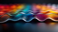 Abstract colorful wave pattern with metallic texture and rainbow gradient effect on dark background, flowing liquid motion design for creative backgrounds.
