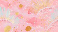 Pastel pink abstract background with swirling brushstrokes, gold glitter accents, and radiating sunburst patterns. Suitable for feminine designs, social media graphics, and creative projects.