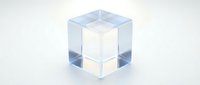 Transparent acrylic cube with frosted center core isolated on white background, suitable for product packaging design, branding mockups, and corporate presentations.