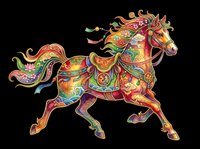 Ornate decorative horse with vibrant multicolored patterns, flowing mane and tail, isolated on transparent background. Ready for t-shirts, stickers, clipart, sublimation and print-on-demand designs.