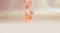 Floating translucent heart-shaped bubbles in warm pink and orange tones against soft blurred background for romantic design projects.