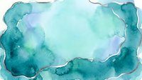 Watercolor stain with teal and turquoise tones creating organic border frame on white background, suitable for invitations, cards, and design projects.