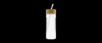 Clear glass water bottle with bamboo lid and straw, isolated on transparent background, ready for t-shirt design, clipart, stickers, print-on-demand products and sublimation projects.