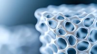 Abstract macro view of honeycomb-like cellular structure in blue and white tones showing organic geometric patterns, suitable for scientific or technological concepts.