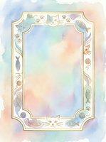 Watercolor decorative frame with cats, fish, and paw prints in soft pastel tones and gold accents, perfect for greeting cards and stationery.