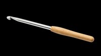 Crochet hook with wooden handle isolated on transparent background, ready for crafting, tutorials, and design projects on t-shirts and print-on-demand products.