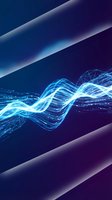 Glowing blue digital wave with flowing light particles and geometric mesh network on dark gradient background, representing data flow, technology, and innovation.