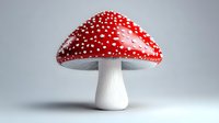 Red and white spotted amanita muscaria mushroom on light gray background, realistic botanical illustration for nature and wildlife designs.