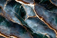 Dark green marble texture with golden veins and cracks creating dramatic natural pattern. Luxurious stone surface background for interior design.