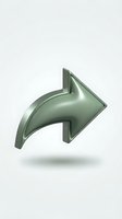 Green metallic curved arrow pointing right isolated on white background for web design and user interface elements.