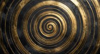 Golden spiral vortex with metallic texture creating hypnotic swirling pattern on dark background for meditation and abstract design projects.