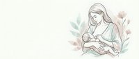Tender mother breastfeeding newborn baby with soft botanical elements on neutral background for motherhood and parenting content.