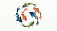 Colorful koi fish swimming in circular pattern on white background, isolated aquatic design element for decorative projects and Asian-inspired artwork.