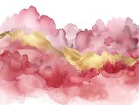 Soft pink and gold watercolor abstract with flowing organic shapes creates elegant backdrop for luxury branding, wedding stationery, or wall art.