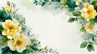 Delicate yellow wild roses with green foliage frame on watercolor background, perfect for wedding invitations and greeting cards.