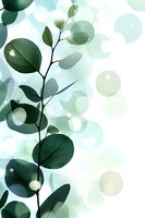 Green eucalyptus branch with round leaves against soft bokeh background in mint and white tones, creating dreamy natural composition for wellness designs.