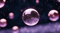 Magical glowing soap bubbles floating in dark night sky with sparkles and purple bokeh lights creating dreamy atmospheric scene.